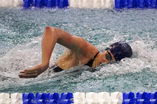 Pennsylvania's Lia Thomas competes in the 200 freestyle finals at the NCAA Swimming and Diving Championships Friday, March 18, 2022, at Georgia Tech in Atlanta. On Friday, March 25, The Associated Press reported on stories circulating online incorrectly claiming  Reka Gyorgy, a Virginia Tech University swimmer, posted from her personal Twitter account: “My finals spot was stolen by Lia Thomas, who is a biological male. Until we all refuse to compete nothing will change. Thanks for all the supp