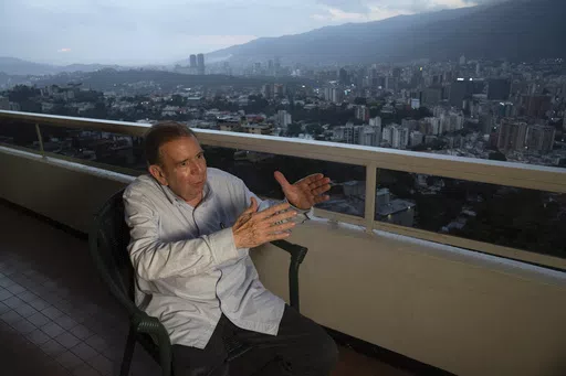 Venezuelan presidential candidate Edmundo González Urrutia of the Democratic Unitary Platform (PUD), the alliance that brings together the main parties and leaders of the opposition, speaks during an interview at his home in Caracas, Venezuela, Thursday, May 9, 2024. (AP Photo/Ariana Cubillos)