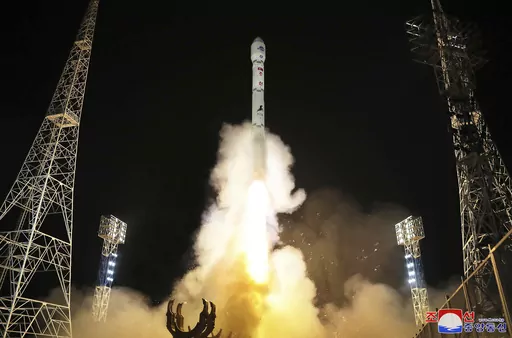 This photo provided by the North Korean government shows what the country said is the launch of the Malligyong-1, a military spy satellite, into orbit on Nov. 21, 2023. Independent journalists were not given access to cover the event depicted in this image distributed by the North Korean government. The content of this image is as provided and cannot be independently verified. Korean language watermark on image as provided by source reads: "KCNA" which is the abbreviation for Korean Central News