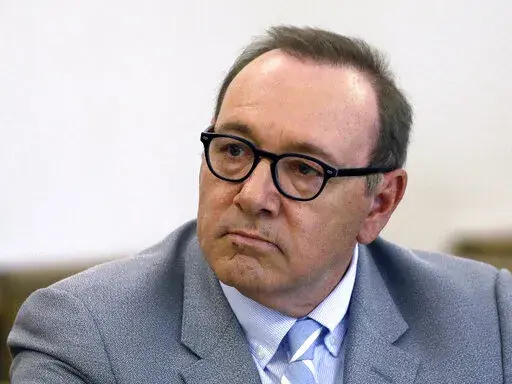 Actor Kevin Spacey attends a pretrial hearing on Monday, June 3, 2019, at district court in Nantucket, Mass. British police say actor Kevin Spacey is expected to appear in a court in London this week after he was charged with sexual offenses against three men. Spacey, 62, is accused of four counts of sexual assault and one count of causing a person to engage in penetrative sexual activity without consent. (AP Photo/Steven Senne)