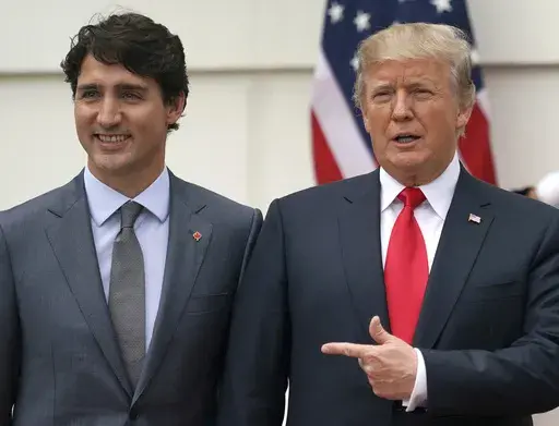 President Donald Trump and Canadian Prime Minister Justin Trudeau pose for a photo as Trudeau arrives at the White House in Washington, on Oct. 11, 2017. (AP Photo/Carolyn Kaster, File)