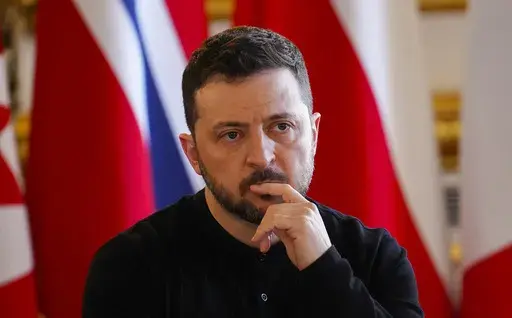 Ukrainian President Volodymyr Zelenskyy takes part in a plenary during the Securing our Future Summit on Ukraine and European security at Lancaster House in London, Sunday, March 2, 2025. (Sean Kilpatrick/The Canadian Press via AP)