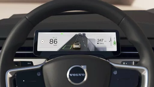 This photo provided by Volvo shows the interior of the Volvo EX90, which will be the first to offer Google HD maps that give it a greater awareness of its position on the road to enhance safety. (Courtesy of Volvo Cars of North America via AP)