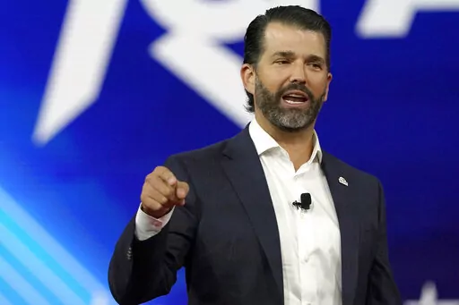 Donald Trump Jr., speaks at the Conservative Political Action Conference (CPAC) on Feb. 27, 2022, in Orlando, Fla. Donald Trump Jr. texted White House chief of staff Mark Meadows two days after the 2020 presidential election with strategies for overturning the result if Trump's father lost, CNN reported Friday, April 8, 2022. (AP Photo/John Raoux, File)
