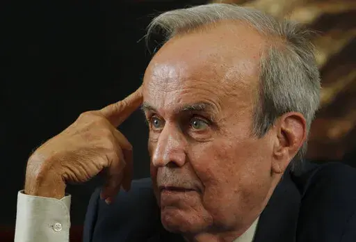 In this Oct. 7, 2011 file photo, Ricardo Alarcon, president of Cuba's National Assembly, speaks during a press conference in Mexico City. Authorities in Cuba have announced on Sunday, May 1, 2022, that Alarcon has died. (AP Photo/Marco Ugarte, File)