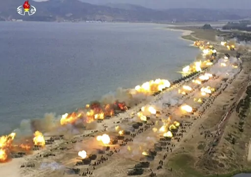 This image made from video of still images broadcast in a news bulletin by North Korea's KRT on April 26, 2017, shows what was said to be a "Combined Fire Demonstration" held to celebrate the 85th anniversary of the North Korean army, in Wonsan, North Korea. Independent journalists were not given access to cover the event depicted in this photo. North Korea is apparently moving to sell millions of rockets and artillery shells _ many of them likely from old stock _ to its Cold War ally Russia. U.