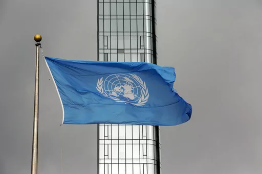 The United Nations flag flies on a stormy day at the U.N. during the United Nations General Assembly, Thursday, Sept. 22, 2022. Palestinians are hoping that a vote Tuesday, Dec. 12, 2023, in the U.N. General Assembly on a nonbinding resolution demanding an immediate humanitarian cease-fire will demonstrate widespread global support for ending the Israel-Hamas war, now in its third month. (AP Photo/Ted Shaffrey, File)