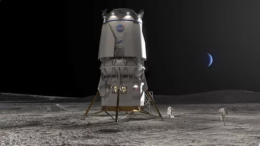 This image provided by Blue Origin shows the Blue Moon lander. Jeff Bezos' Blue Origin received a $3.4 billion contract Friday, May 19, 2023, to develop a lunar lander named Blue Moon. It will be used to transport astronauts to the lunar surface as early as 2029. (Blue Origin via AP)