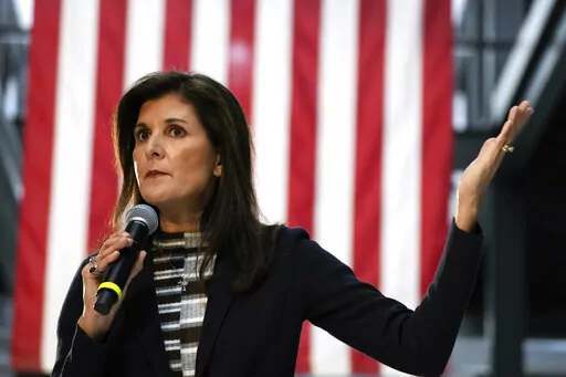 Republican presidential candidate Nikki Haley speaks to voters at a town hall campaign event, Monday, Feb. 20, 2023, in Urbandale, Iowa. On Friday, Feb 24, The Associated Press reported on stories circulating online incorrectly claiming Haley “changed” her name for political reasons. (AP Photo/Charlie Neibergall, File)