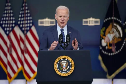 President Joe Biden speaks about the Chinese surveillance balloon and other unidentified objects shot down by the U.S. military, Thursday, Feb. 16, 2023, in Washington. (AP Photo/Evan Vucci)
