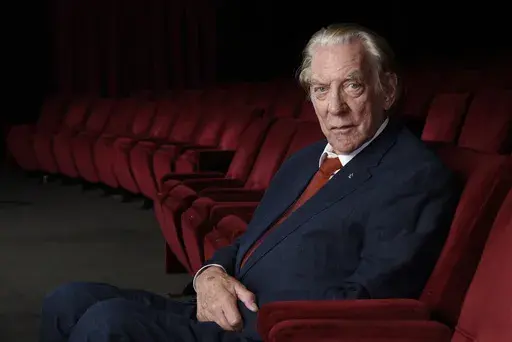 Actor Donald Sutherland appears at the Academy of Motion Picture Arts and Sciences in Beverly Hills, Calif., on Oct. 13, 2017. Sutherland, the towering Canadian actor whose career spanned "M.A.S.H." to "The Hunger Games," has died at 88. (Photo by Chris Pizzello/Invision/AP, File)