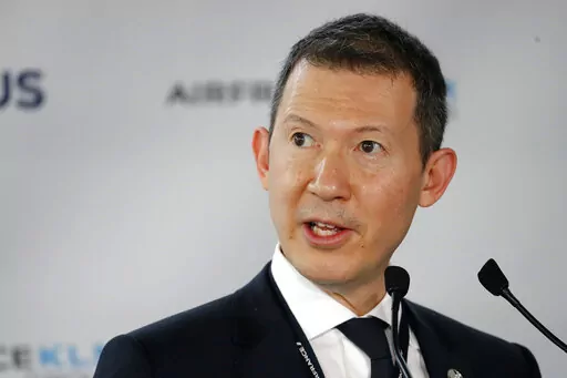 CEO of Air France-KLM Benjamin Smith speaks during a press conference at Roissy airport, north of Paris, Tuesday, May 18, 2021. The chief of airline alliance Air France-KLM said Thursday June 23, 2022 that it will take weeks or months to get new security staff in place to lighten pressure on the Amsterdam airport, which has seen flight cancellations, huge delays and big travel headaches as global air travel rebounds. (AP Photo/Christophe Ena, File)