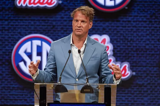 Mississippi head coach Lane Kiffin speaks during NCAA college football Southeastern Conference Media Days, Thursday, July 20, 2023, in Nashville, Tenn. (AP Photo/George Walker IV)
