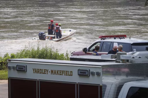 Yardley Makefield Marine Rescue leaves the Yardley boat ramp heading down the Delaware River on July 17, 2023, in Yardley, Pa. The family of a 2-year-old girl swept away along with another child by a flash flood that engulfed their vehicle on a Pennsylvania road is expressing gratitude at the discovery of a body believed to be hers. The body was found early Friday, July 22, in the Delaware River near a Philadelphia wastewater treatment plant about 30 miles (50 kilometers) from where Matilda Shei