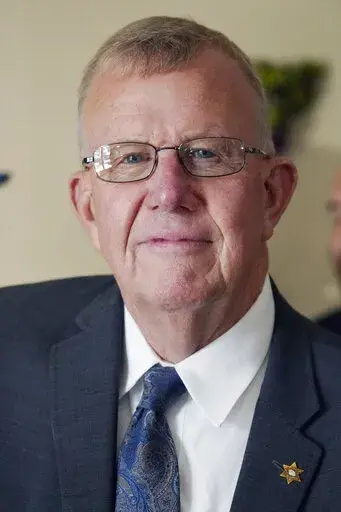 Republican Sheriff Mike Ezell, of Jackson County, photographed at a party forum in Carriere, Miss., May 19, 2022, is one of several candidates challenging incumbent U.S. Rep. Steven Palazzo, R-Miss., in the party's 2022 Fourth Congressional District Primary, June 7. (AP Photo/Rogelio V. Solis)
