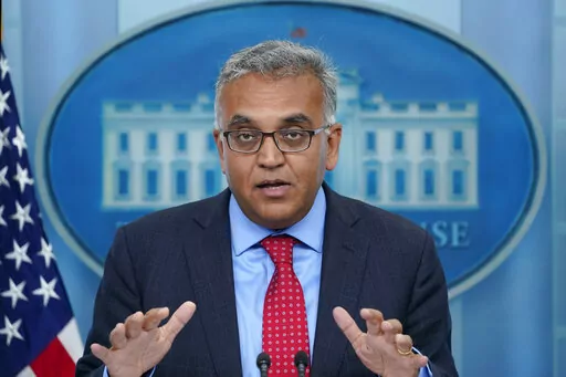 White House COVID-19 Response Coordinator Dr. Ashish Jha speaks during the daily briefing at the White House in Washington, April 26, 2022. The White House is planning for “dire” contingencies that could include rationing supplies of vaccines and treatments this fall if Congress doesn’t approve more money for fighting COVID-19. In public comments and private meetings on Capitol Hill, Jha has painted a dark picture in which the U.S. could be forced to cede many of the advances made against 
