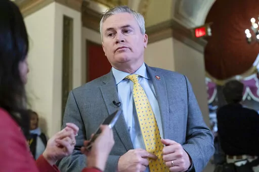 Rep. James Comer, R-Ky., talks to reporters as he walks to the House chamber, on Capitol Hill in Washington, Thursday, Jan. 12, 2023. In a letter, Sunday, Jan. 15, to the White House, Comer, who chairs the House Oversight Committee, says he wants to see the documents and communications related to searches that have uncovered classified documents at PresidentJoe Biden’s home and former office as well as visitor logs of the president’s Wilmington, Delaware, home from Jan. 20, 2021, to present.