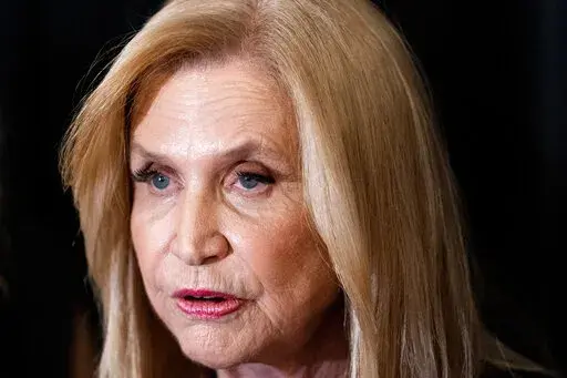 U.S. Rep. Carolyn Maloney speaks to supporters at her election night party, Tuesday, Aug. 23, 2022, in New York. Maloney lost to U.S. Rep. Jerry Nadler in New York's 12th Congressional District Democratic primary. (AP Photo/Julia Nikhinson)