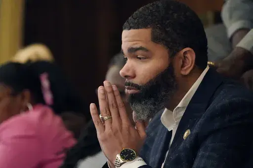 Jackson Mayor Chokwe Antar Lumumba watches a debate at the Mississippi Capitol on Feb. 7, 2023, in Jackson, Miss. (AP Photo/Rogelio V. Solis, File)