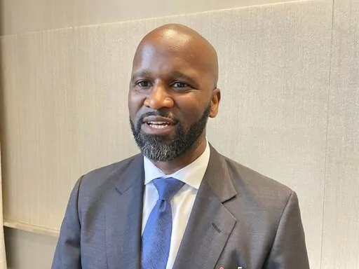 Ty Pinkins of Vicksburg, Miss., a plaintiff in a lawsuit that challenges Mississippi's three state Supreme Court districts, speaks about the lawsuit Monday, April 25, 2022, in Jackson, Miss. All three districts are majority-white, and about 38% of Mississippi residents are Black. The federal lawsuit says the districts violate the Voting Rights Act and the U.S. Constitution by diluting Black voting strength. (AP Photo/Emily Wagster Pettus)