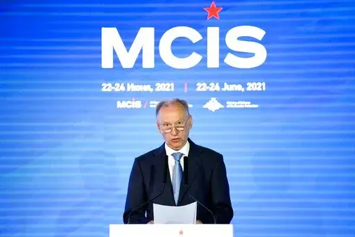 Russia's security council secretary Nikolai Patrushev delivers his speech at the IX Moscow conference on international security in Moscow, Russia, on June 24, 2021. With all eyes on a possible Russia invasion of Ukraine, Russian President Vladimir Putin is sending his top security envoy to the Balkans where Moscow has been trying to maintain influence mainly through its ally Serbia. Serbia’s pro-government media said Monday Nikolai Patrushev, the powerful secretary of the Kremlin’s Security 