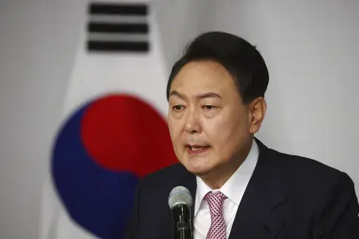 South Korea's president-elect Yoon Suk Yeol speaks during a news conference at the National Assembly in Seoul, South Korea on March 10, 2022. After winning a bitterly contested presidential election, South Korean conservative Yoon will enter office facing a quickly growing North Korean nuclear threat - and with few easy choices ahead to deal with it. (Kim Hong-ji/Pool Photo via AP, File)