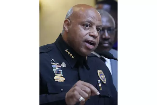 Jackson Police Chief James E. Davis speaks Wednesday, May 4, 2022, about a public safety initiative in Jackson, Miss. Davis announced on Friday, May 19, 2023, that he was retiring after 30 years with the Jackson Police Department, the last five as chief. (AP Photo/Rogelio V. Solis, File)