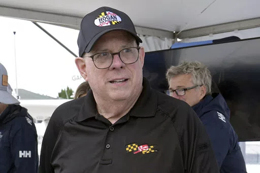 Former republican Maryland Gov. Larry Hogan visits the Bridge Boat Show in Stevensville, Md., April 12, 2024. Democrats voting in Maryland's contentious primary for Senate are divided about who is best positioned to beat Hogan. Congressman David Trone and Prince George's County Executive Angela Alsobrooks are the most prominent candidates in the Democratic primary. (AP Photo/Susan Walsh, File)