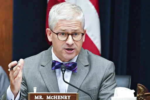 Rep. Patrick McHenry, R-N.C., speaks during a House Financial Services Committee hearing, Sept. 30, 2021 on Capitol Hill in Washington. The U.S. Government Accountability Office is warning that U.S. Treasury Department needs to do more to balance efforts to get rental assistance funds out fast with measures to prevent fraud.  McHenry, the top Republican on the House Financial Service Committee, says the GAO report showed Treasury had "failed to conduct basic oversight of billions of dollars of E