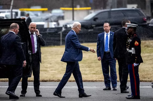President Joe Biden departs from at Walter Reed National Military Medical Center in Bethesda, Md., Thursday, Feb. 16, 2023. (AP Photo/Andrew Harnik)