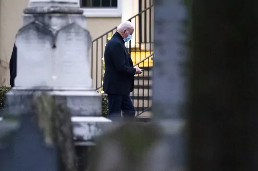 President Joe Biden arrives at St. Joseph on the Brandywine Catholic Church in Wilmington, Del., Saturday, Dec. 18, 2021. Today is the anniversary of Neilia and Naomi Biden's death. (AP Photo/Matt Rourke)