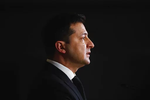Ukraine's President Volodymyr Zelenskyy speaks during a media conference at an Eastern Partnership Summit in Brussels, Dec. 15, 2021. (Johanna Geron/ Pool Photo via AP, File)