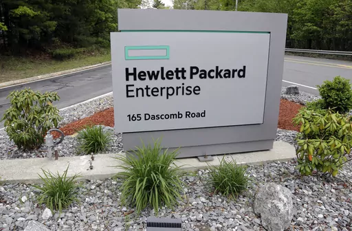 A sign marks the entry way into Hewlett Packard Enterprise, May 24, 2016, in Andover, Mass. Hewlett Packard Enterprise disclosed Wednesday, Jan. 24, 2024, that suspected state-backed Russian hackers broke into its cloud-based email system and stole data from cybersecurity and other employees. (AP Photo/Elise Amendola, File)
