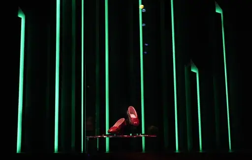 Ruby slippers from the 1939 film "The Wizard of Oz" are pictured on display as part of the "Color in Motion: Chromatic Explorations of Cinema" exhibit on Tuesday, Oct. 29, 2024, at the Academy Museum of Motion Pictures in Los Angeles. (AP Photo/Chris Pizzello)