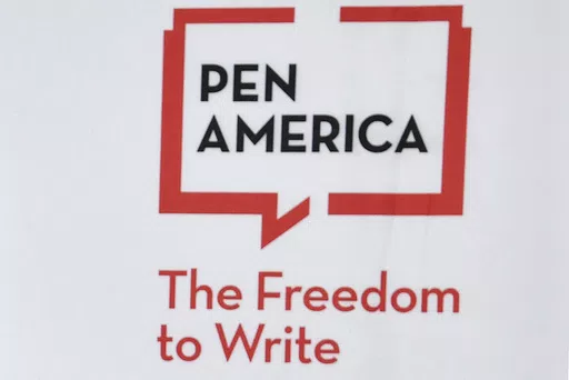 A logo is displayed at the PEN America Literary Awards on Thursday, March 2, 2023, in New York. Several authors have turned down awards and awards nominations from PEN America for this year's ceremony, citing unhappiness with the literary and free expression organization's stance on the war in Gaza. (Photo by Evan Agostini/Invision/AP, File)