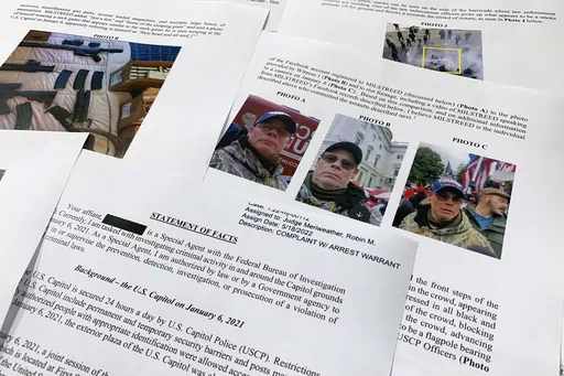 The statement of facts to support the arrest warrant for Rodney Milstreed of Finksburg, Md., is photographed Tuesday, May 24, 2022 in Washington. (AP Photo/Jon Elswick, File)