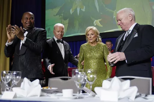 President Joe Biden and first lady Jill Biden arrive at the White House Correspondents' Association Dinner at the Washington Hilton in Washington, Saturday, April 29, 2023. (AP Photo/Carolyn Kaster)