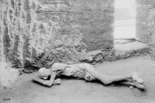 This image provided by the Archeological Park of Pompeii shows cast number 25, made in 1929, from Villa dei Misteri in Pompeii. (Courtesy of MIC, Archaeological Park of Pompeii via AP)