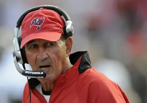 Tampa Bay Buccaneers defensive coordinator Monte Kiffin looks on during an NFL wildcard football playoff game against the New York Giants, Sunday Jan 6, 2008 in Tampa, Fla. Kiffin, a long-time NFL assistant coach whose Buccaneers defenses routinely ranked among the league’s best, died Thursday, July 11, 2024. He was 84. (AP Photo/Steve Nesius)