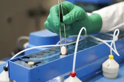 This image provided by Pfizer in October 2021 shows the company's COVID-19 Paxlovid pills. U.S. health regulators on Wednesday, Dec. 22, 2021 authorized the first pill against COVID-19, a Pfizer drug that Americans will be able to take at home to head off the worst effects of the virus. (Pfizer via AP)