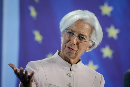President of European Central Bank Christine Lagarde speaks at the press conference in Frankfurt, Germany, Thursday, Sept. 14, 2023. The European Central Bank kept its key interest rate at a record high Thursday, Dec. 14, 2023, and said it will leave it there as long as needed to battle back inflation, signaling that cuts are not around the corner despite expectations it will act next year to support the shrinking economy. (AP Photo/Michael Probst, File)