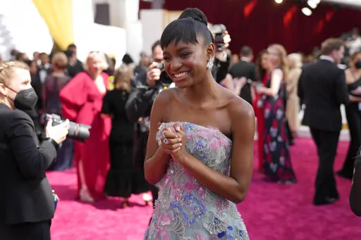 Saniyya Sidney arrives at the Oscars on Sunday, March 27, 2022, at the Dolby Theatre in Los Angeles. (AP Photo/John Locher)