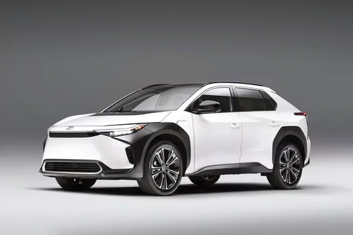 This photo provided by Toyota shows the 2022 Toyota bZ4X, a small electric SUV with an EPA-estimated range of up to 252 miles. (Courtesy of Toyota Motor Sales U.S.A. via AP)