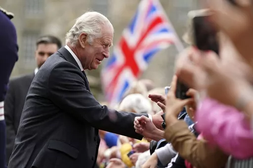 Britain's King Charles III meets members of the public during his visit to Kinneil House in Edinburgh, Scotland, Monday, July 3, 2023. At an age when many of his contemporaries have long since retired, King Charles III is not one to put his feet up. The king will mark his 75th birthday on Tuesday, Nov. 14, 2023, by highlighting causes close to his heart. With Queen Camilla at his side, Charles will visit a project that helps feed those in need by redistributing food that might otherwise go to la